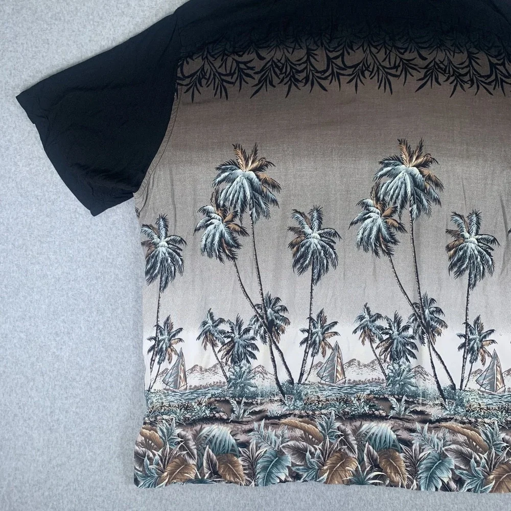 David Taylor Button Down Shirt Mens 4XL Black Brown Tropical Palm Tree Rayon